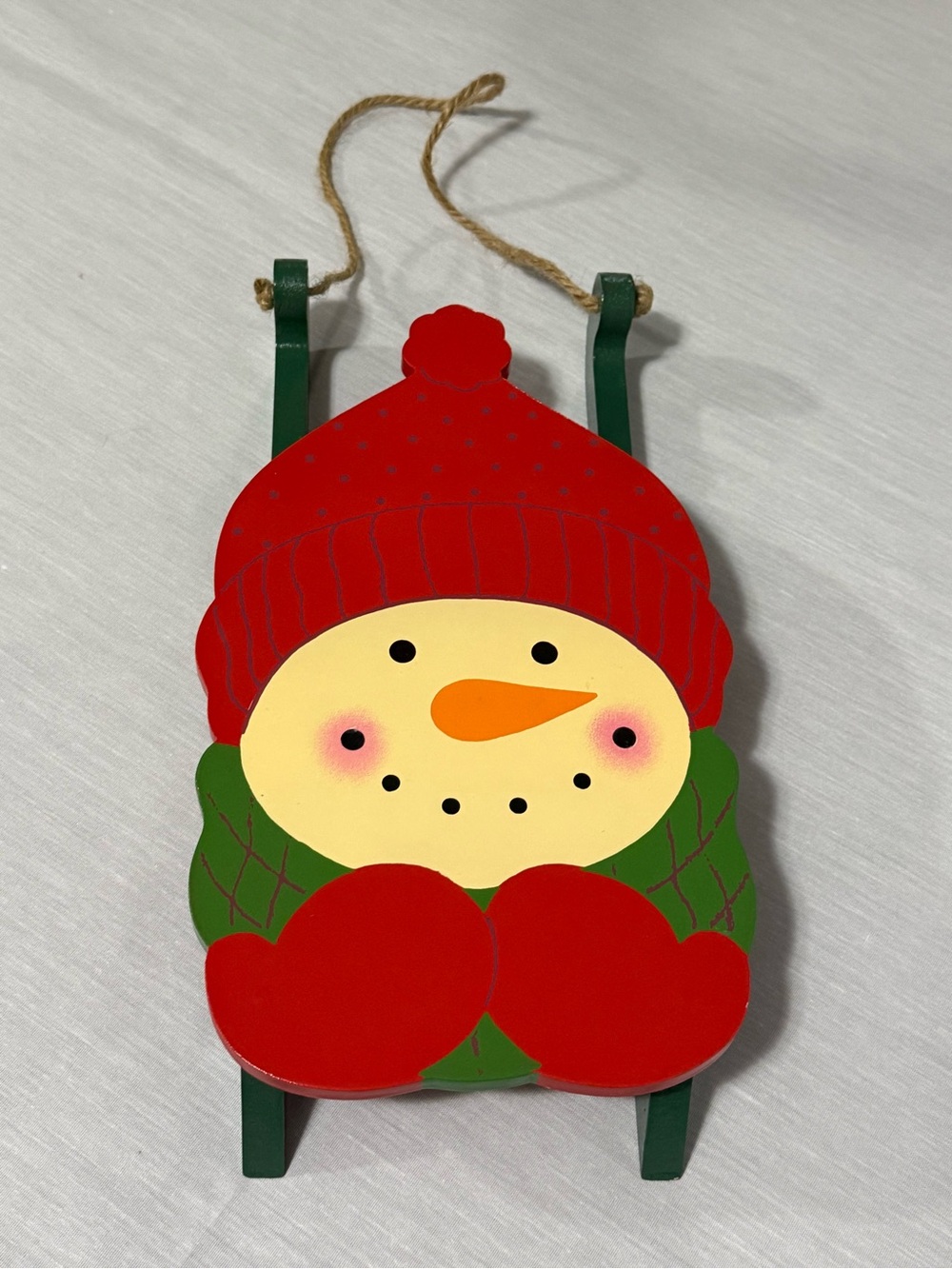 Vintage Hallmark Wooden Snowman Sled Hanging Sign Christmas Wall Decor